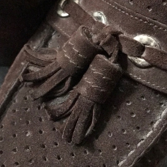 Stuart Weitzman Chocolate Brown Suede Platform Wedge Loafers Size 7 - Picture 9 of 10